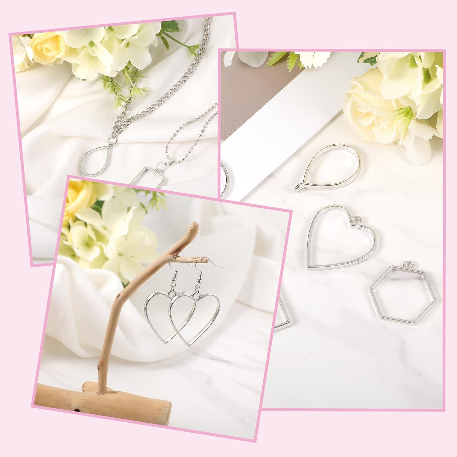 Open Bezels, 30Pcs Alloy Bezels for Resin Jewelry Making, Open Back Bezel Pendants, Geometric Hollow Frame Pendant for DIY Necklace, Bracelet, Earrings (Silver) - Image 4