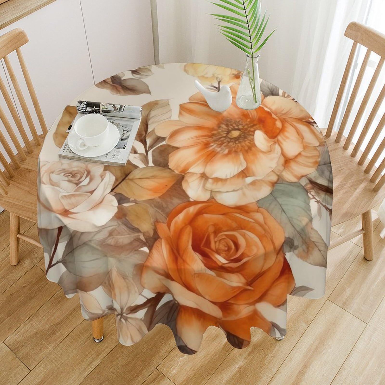 Nappe de table ronde antitache beige clair pour repas sans stress