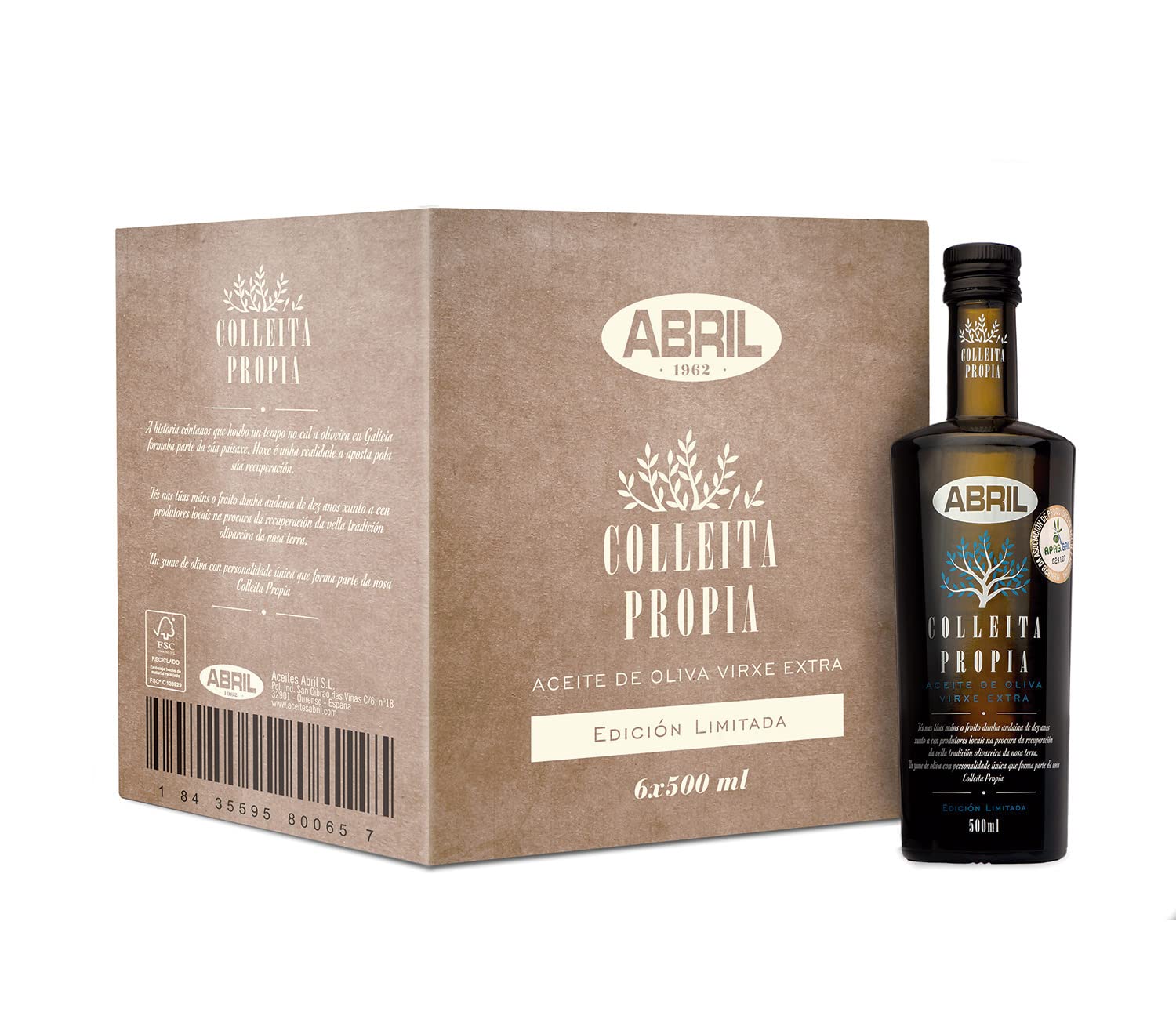 ABRIL - Aceite de Oliva Virgen Extra Colleita Propia, Sabor afrutado, Perfecto para ensaldas, tostadas... (500 ml - Caja de 6 botellas)