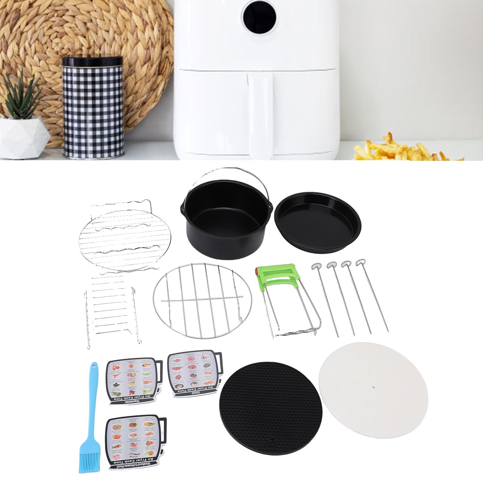 Kit Accessori per Friggitrice Ad Aria, Set di Cestelli per Friggitrice in Acciaio Inossidabile 304 con Teglie Antiaderenti per Friggitrici Ad Aria Cozyna, Gowise, Compatibile con Modelli