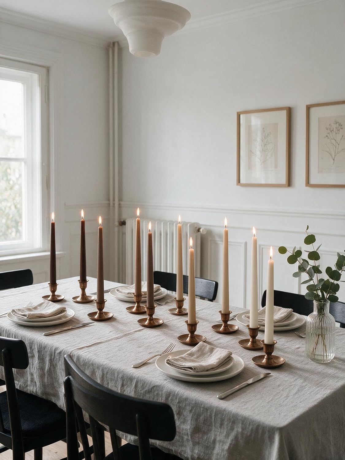 Brown Tall Taper Candles 12 inch Unscented Smokeless Long Tall Tapered Candle for Candlesticks Sticks Wedding Advent Home Decor Dinner Christmas，Set of 12