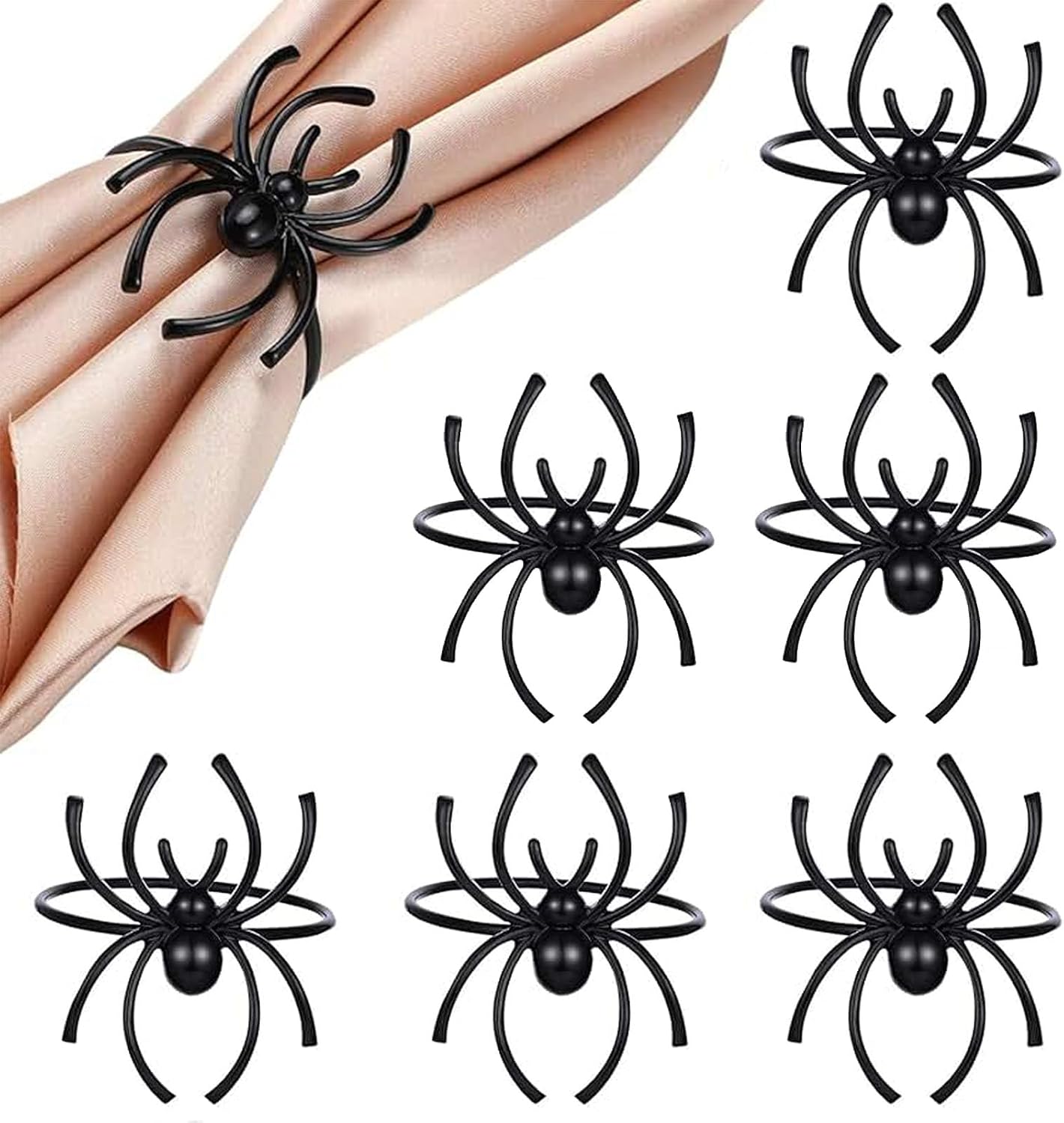 mdgfge Halloween Spider Napkin Rings Set of 6 Black Napkin Holder Rings for Halloween Family Party Home Kitchen Dining Room Table Novelty Decoration