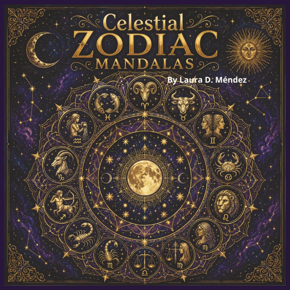Celestial Zodiac Mandalas: A Mystical Coloring Book for Adults Featuring 40 Intricate Zodiac, Tarot, and Celestial Mandala Designs for Relaxation