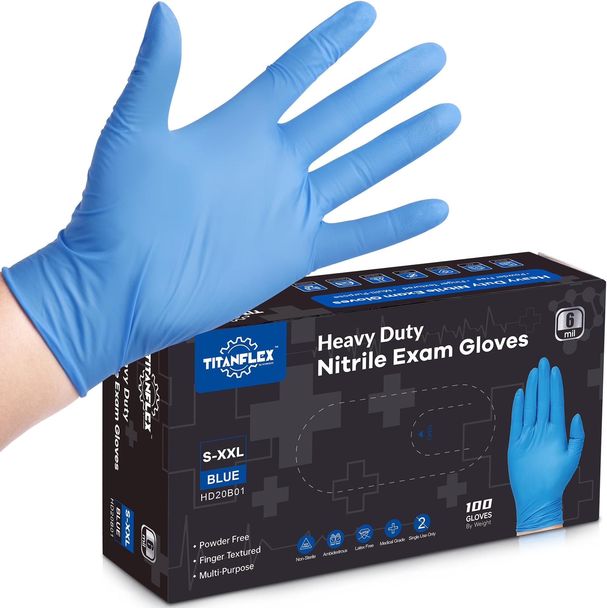 Disposable Nitrile Gloves, 6 mil, Blue Heavy Duty Disposable Gloves, Cooking Gloves, Mechanic Gloves, Latex Free, Powder Free