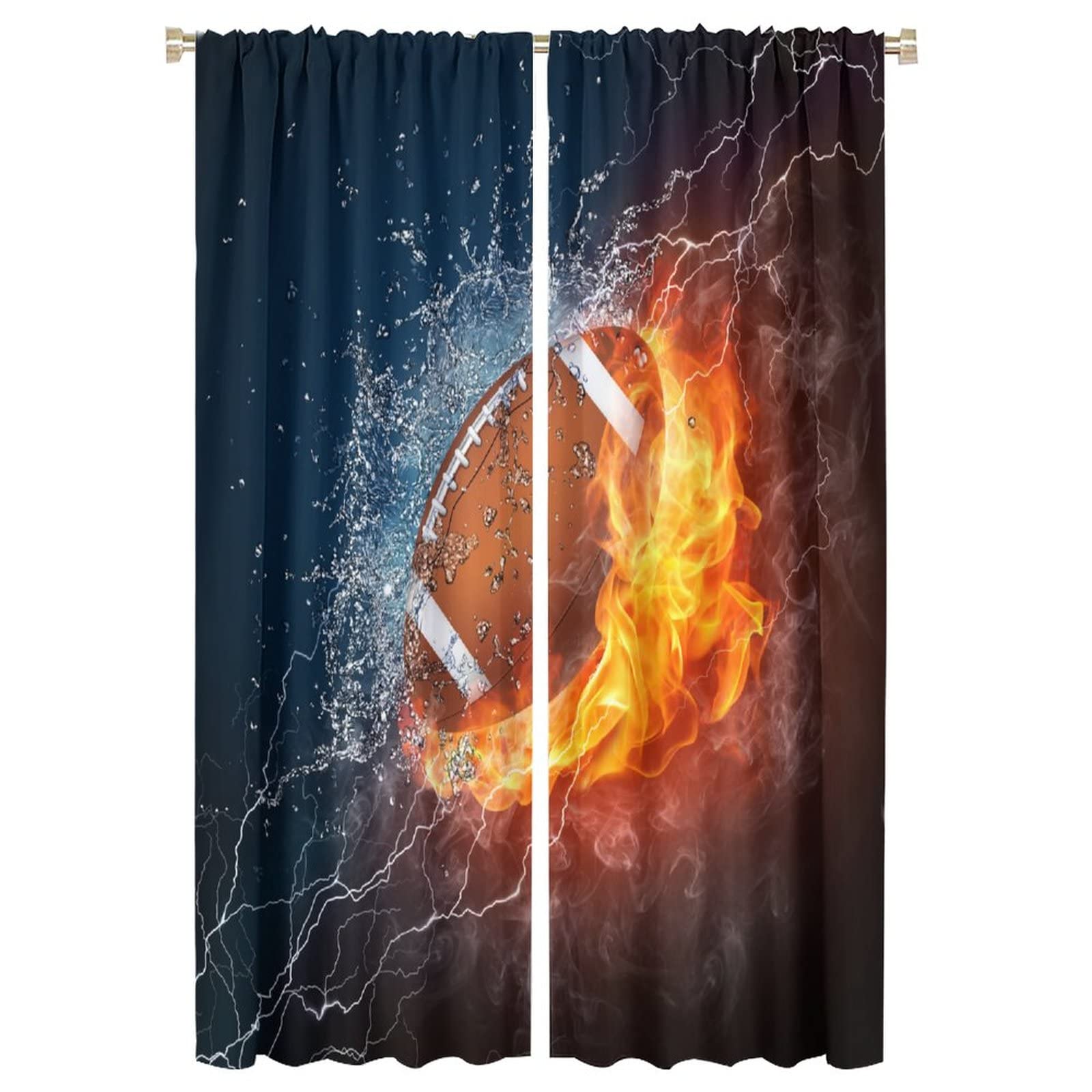 JESTRONRY Sports Curtains,American Rugby Football Flame Sports Theme Cool Modern Style Blackout Rod Pocket Window Drapes for Living Room Kids Teens Boys Bedroom Home Decor W42xL63in