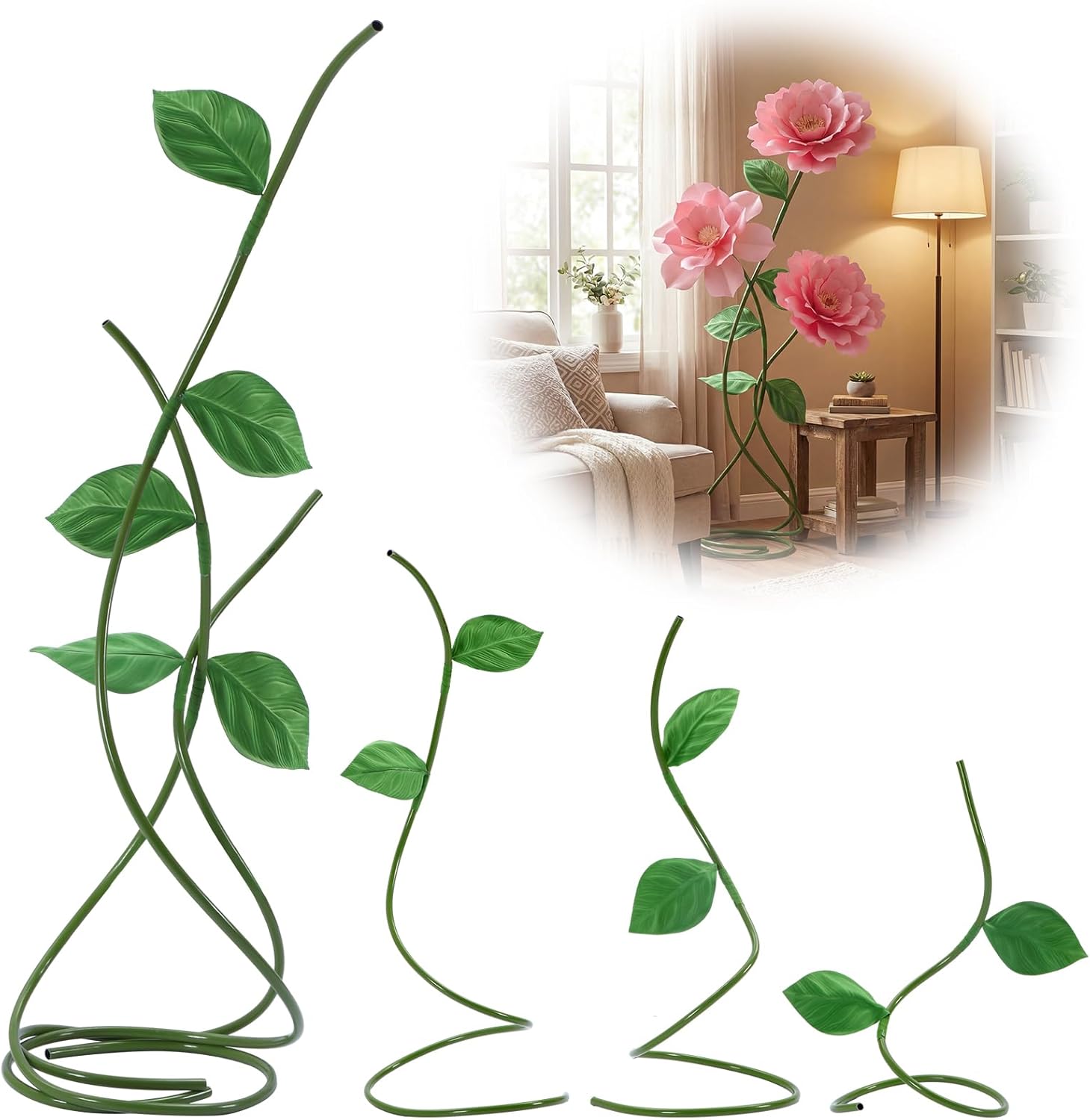 BreezeHug 3 Pcs Free Standing Giant Flowers Stem Stands Giant Artificial Flower Stems for Large Silk Flower, Wedding Reception Birthday Party Decoration Backdrop Shop Window Display Photography Props