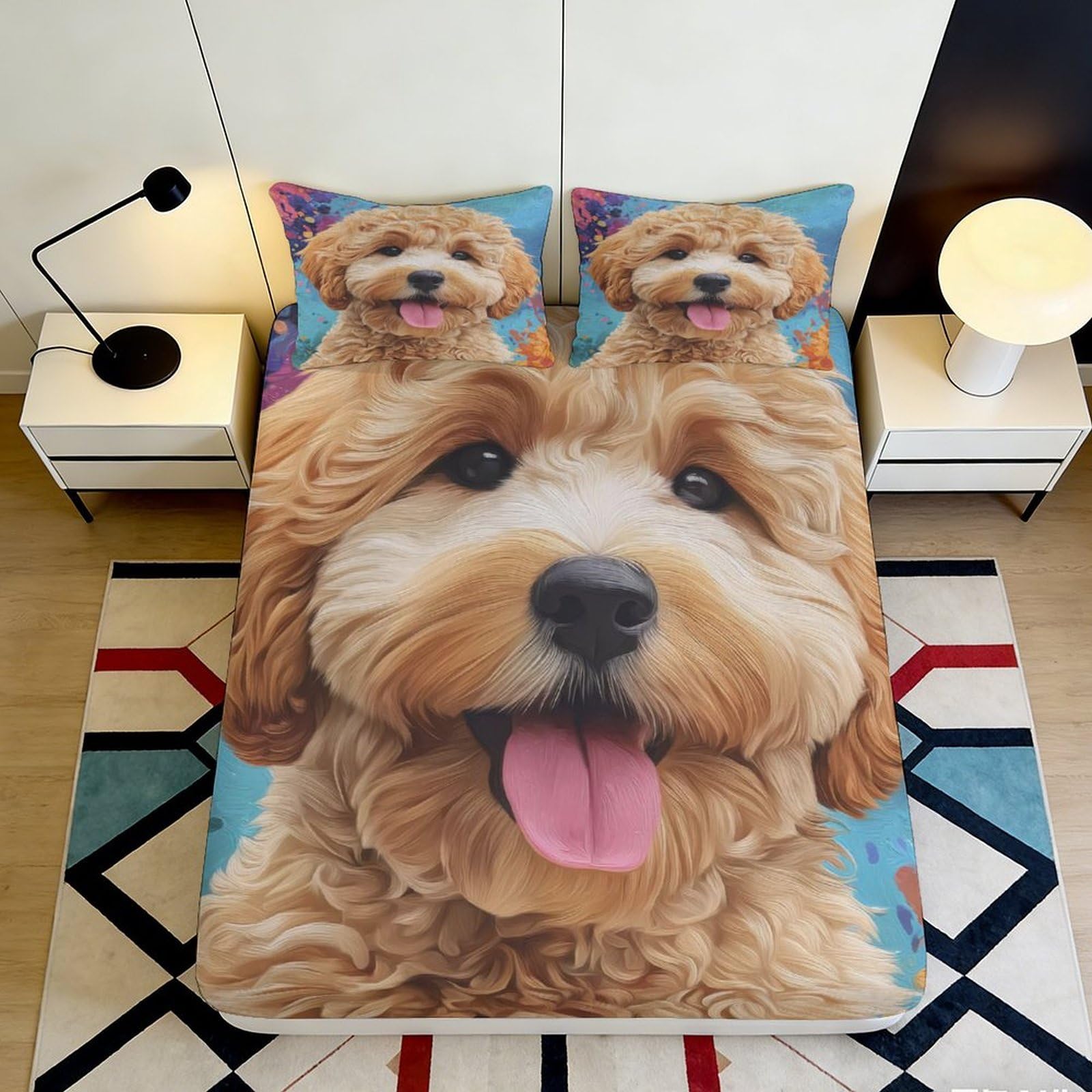 3D Printed Cute Brown Dog Fitted Sheet Microfiber Soft Bedroom Decor Fluffy Puppy Mattress Cover for Home Dorm 90x200x25cm