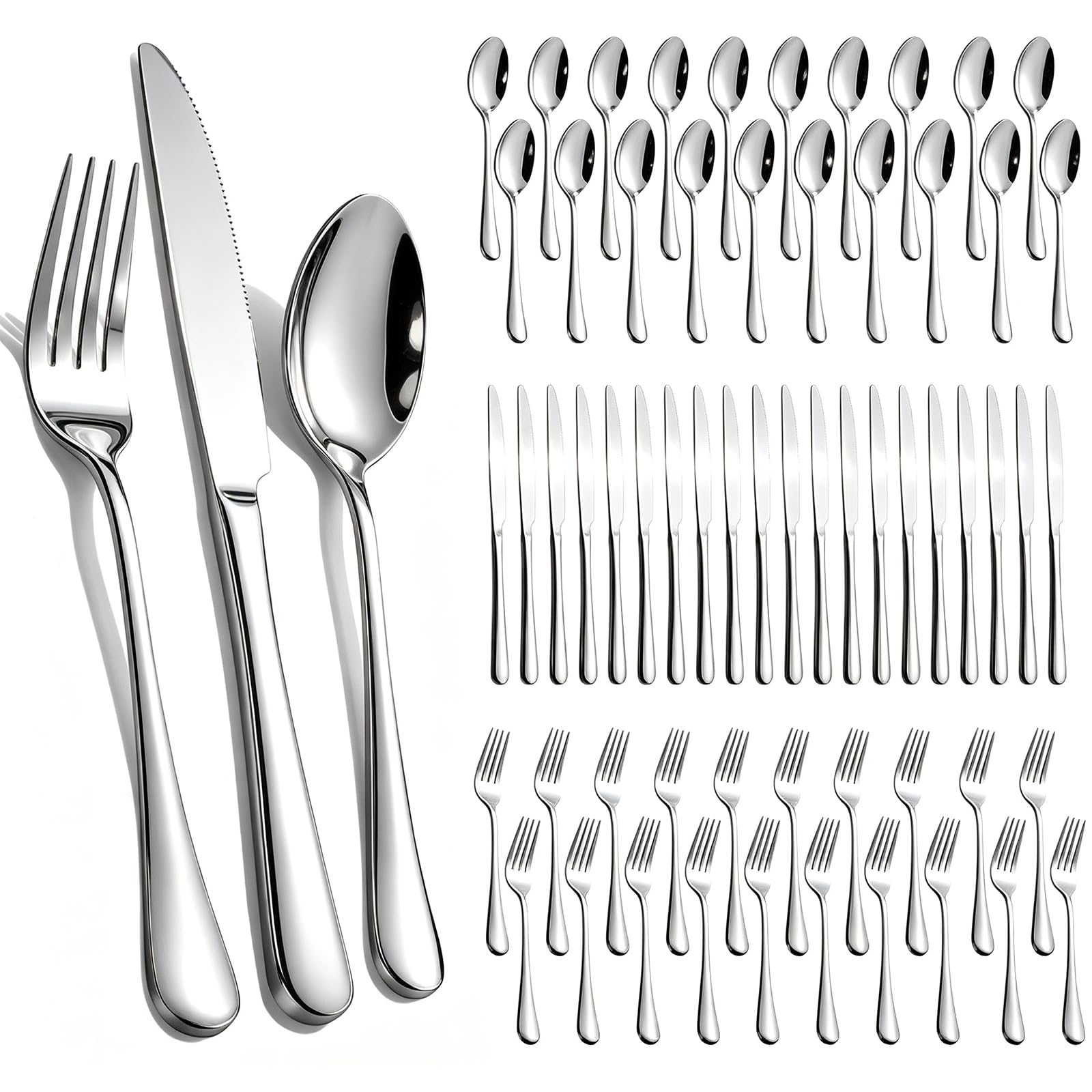 Photo 1 of 60-Piece Silverware Set for 20 - Stainless Steel Flatware Cutlery Set, Mirror Polished Flatware Set Include Forks Spoons Knives for Home Wedding Restaurant, Dishwasher Safe, Silver, 60 PCS