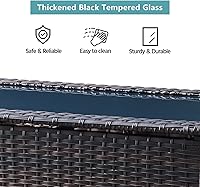 Vista 6 de HUMMUH Mesa de centro al aire libre Patio Rattan Patio Mesa auxiliar incorporada de vidrio negro PE mimbre rectangular sofá mesa marrón oscuro