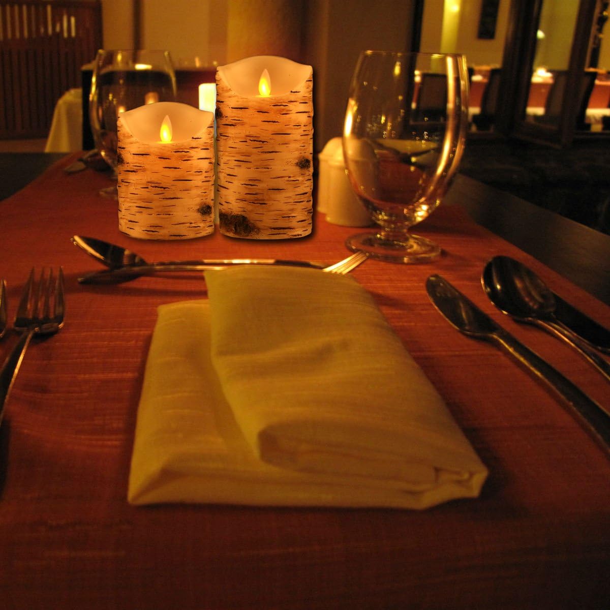 Comenzar Flickering Candles, Candles Birch Set of 3 (H: 4" 5" 6" x D: 3.25")Birch Bark Battery Candles Real Wax Pillar with Remote Timer : Tools & Home Improvement