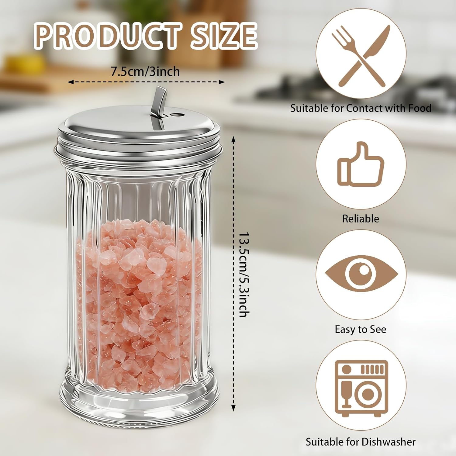 10 Pcs Glass Sugar Shaker Pourer Dispenser with Stainless Steel Lid 12 oz Sugar Pour Container Jar Retro Style Glass Dispenser Bottle, for Coffee Bar, kitchen