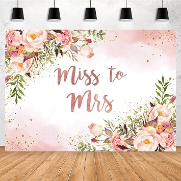 7x5ft Miss to Mrs Bridal Shower Backdrop Pink Floral Photography Background Green Boho Leaves Engagement Wedding Shower Couples Party Decorations Cake Table Banners Photo Booth Studio Props