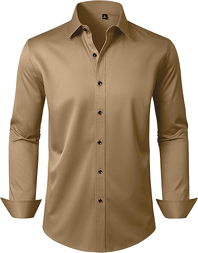 Camisa social masculina de manga comprida, sem rugas, elástica, casual, para casamentos