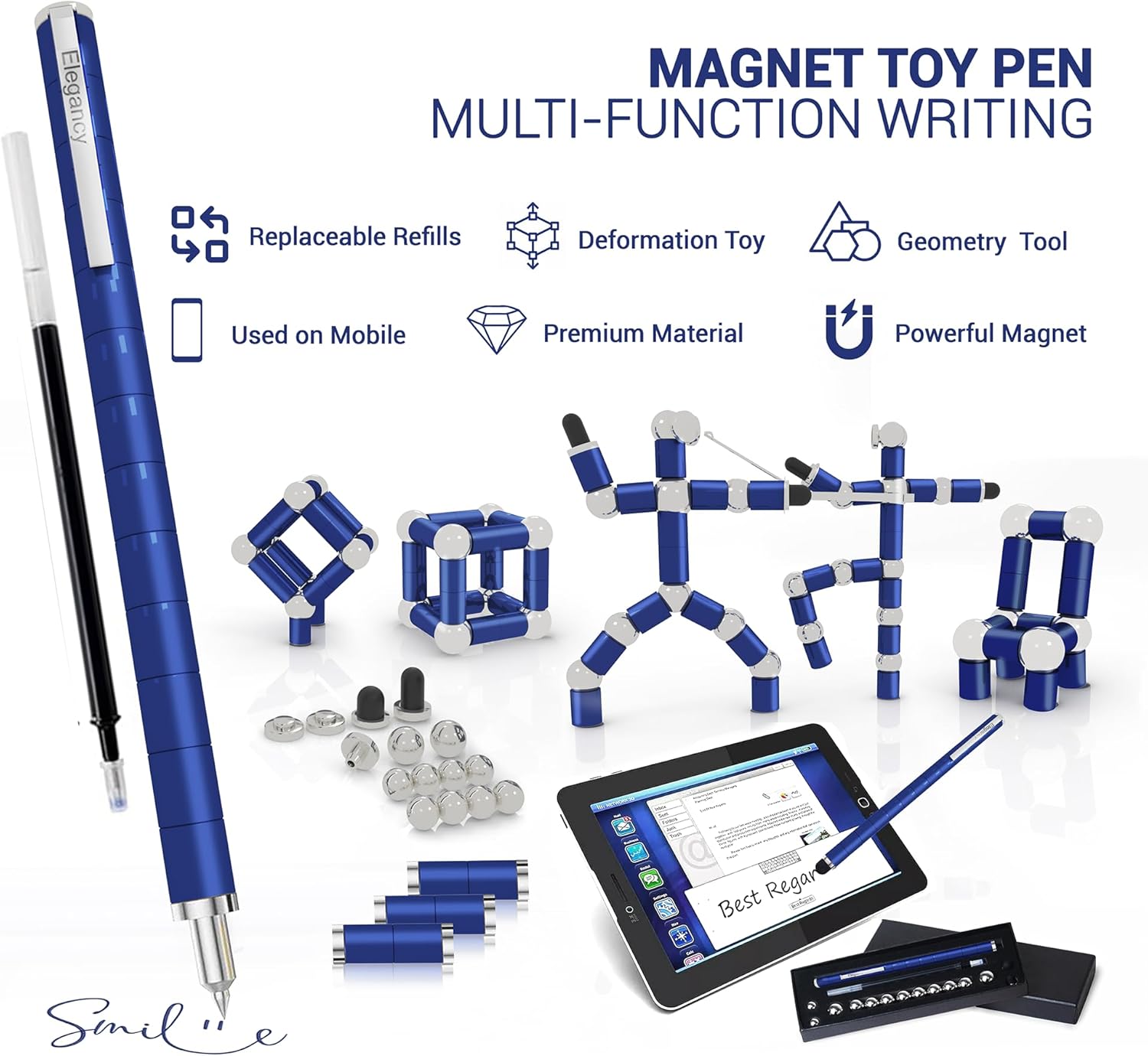 Fidget Pen Unique Fidget Toys Magnet Gel Pen Gadget for Men, Creative Stress Relief Office Desk Tool, Innovative Gift for Teenagers, Adults Magnetic Pen