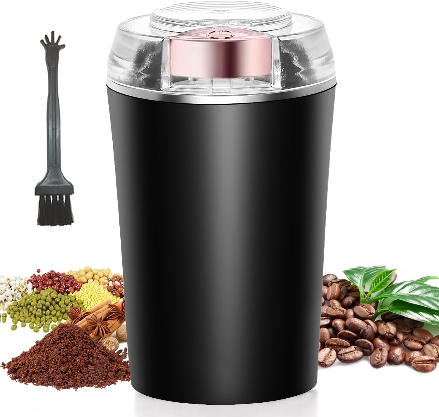 Electric Coffee Grinder 200W, One-Touch Coffee Bean and Spice Grinder with Cleaning Brush, 2.8oz Capacity, Stainless Steel Blade, Black