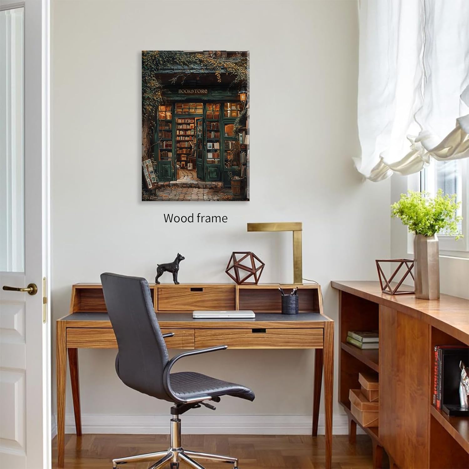 Dark Academia Bookish Poster Moody Bookstore Canvas Wall Art 12x16 inch Framed Vintage Antique Reading Paintings Living Room Library Wall Decor