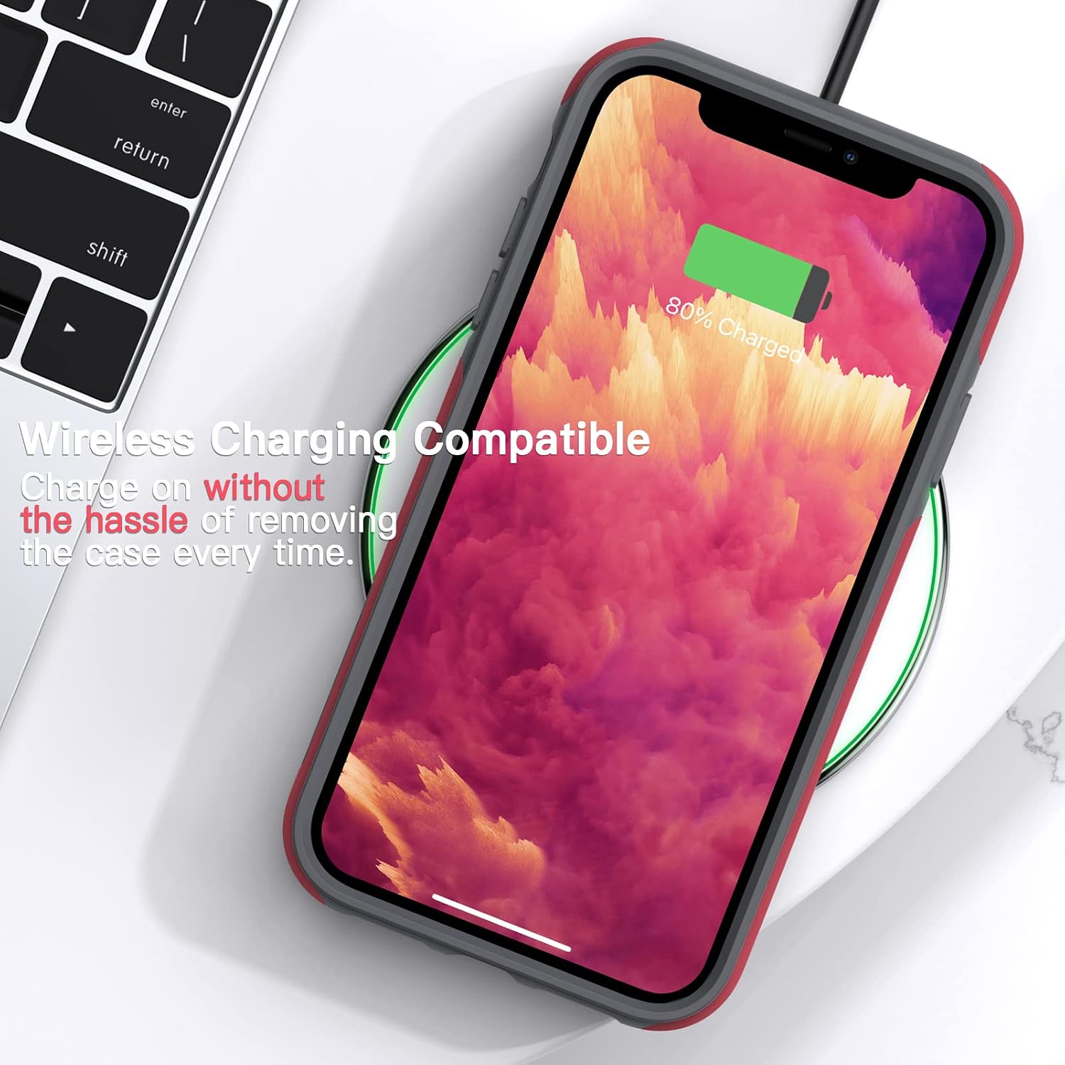 TEAM LUXURY Compatible for iPhone 11 Case, [Clarity Series] Hard PC+Soft Silicone TPU Shockproof Heavy Duty Protective Defender Phone Cases for Apple iPhone 11 6.1 inch - Velvet Red