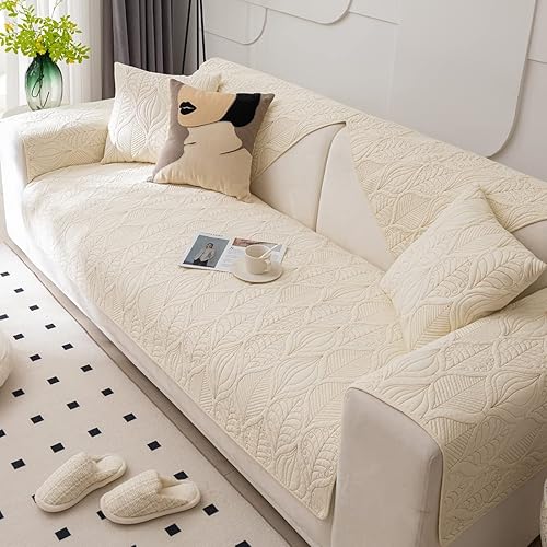 Miniatura 18 de Funda de Sofá Estilo Granja Color Sólido Neutro Funda de Sofá de Algodón Suave Acolchado Fundas para Sofá Seccional Antideslizante Lavable Forro de