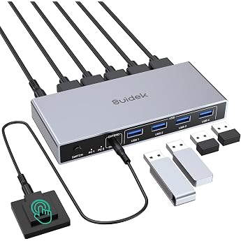 SUIDEK 4K@60Hz HDMI KVM Switch 2 in 1 out mit 4 USB f r 2 PC 1 Monitor f r 2 Computer/Laptop teilen Tastatur Maus Drucker inklusive Desktop Controller 2 USB Kabel und Netzadapter