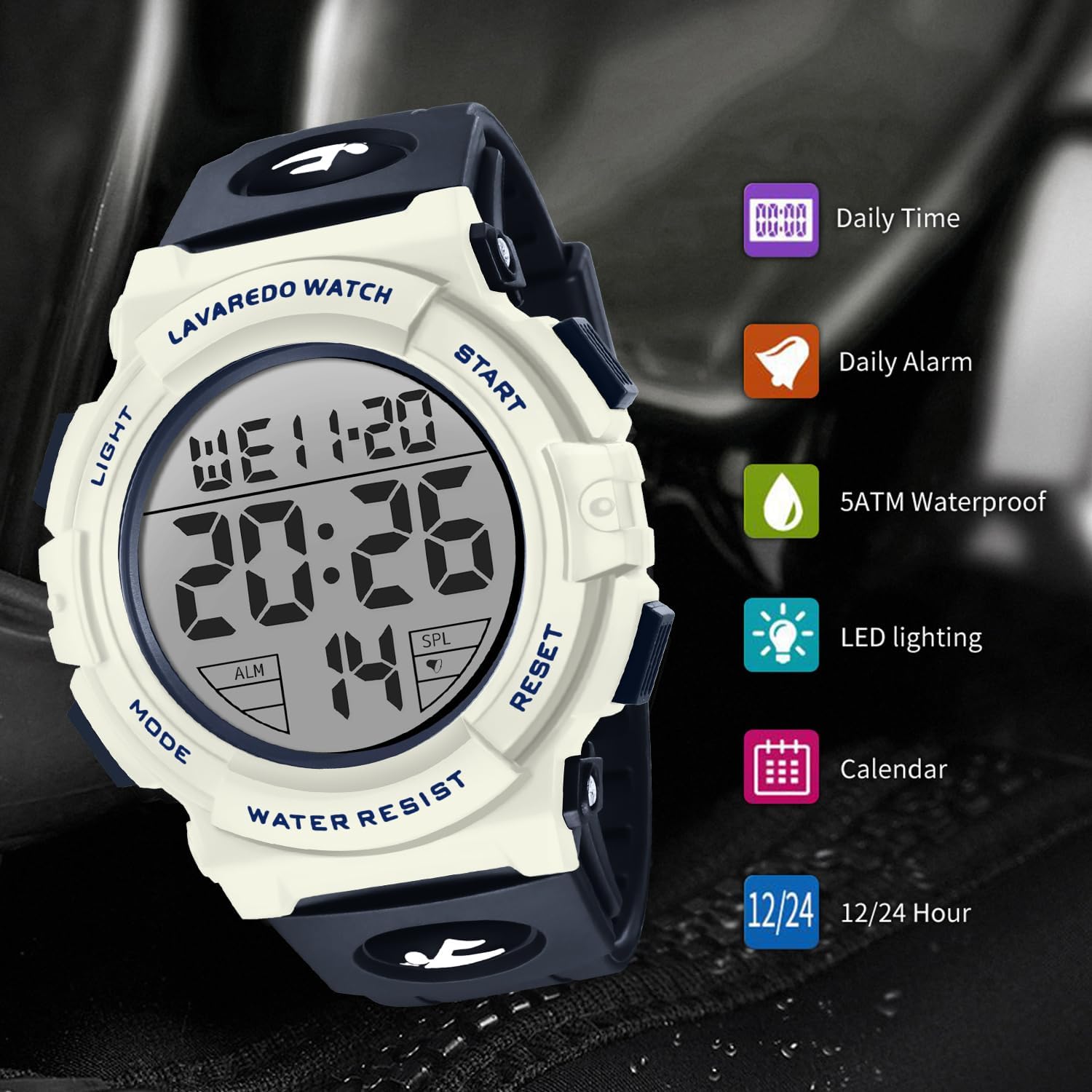 L LAVAREDO Mens Digital Watch Sports Military Watches Waterproof Outdoor Chronograph Wrist Watches for Men with LED Back Ligh/Alarm/Date（05-NavyBlue） - Image 2