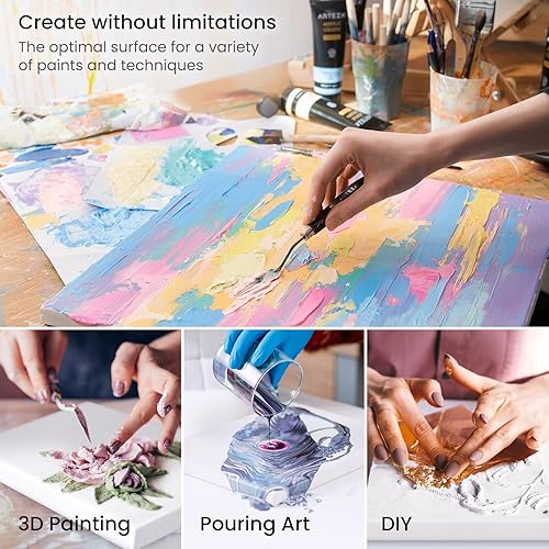 Miniatura 6 de ARTEZA Lienzo estirado de alta calidad, 11 x 14 pulgadas, paquete de 8, tableros de lienzo blanco en blanco para pintura acrílica, óleo y gouache