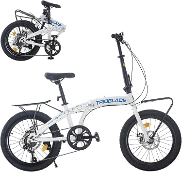 LSLIFE 20 Inch Folding Bike for Adult, 7-Speed Folding Bicycle for Women Men Teens Lightweight Foldable Bike Easy Folding City Bicycle With Carrier, White