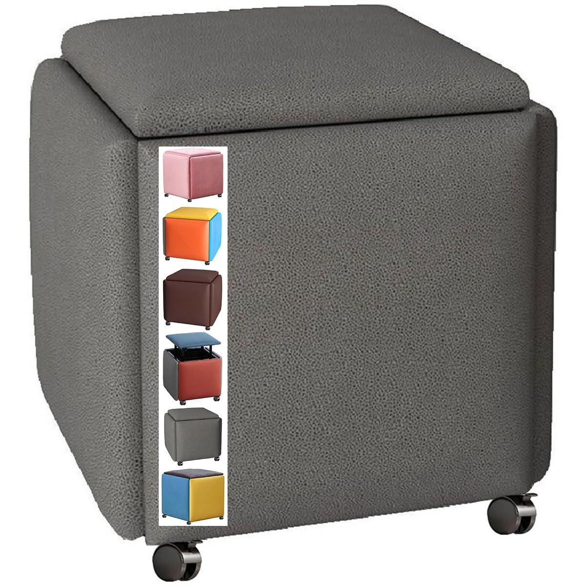 GDMDPTE 5-in-1 Stackable Ottoman Cube - Versatile Footrest Storage Seat and Rolling Pouf for Living Room Entryway & Bedroom - Stylish Upholstered Foot Stool & Shoe Bench