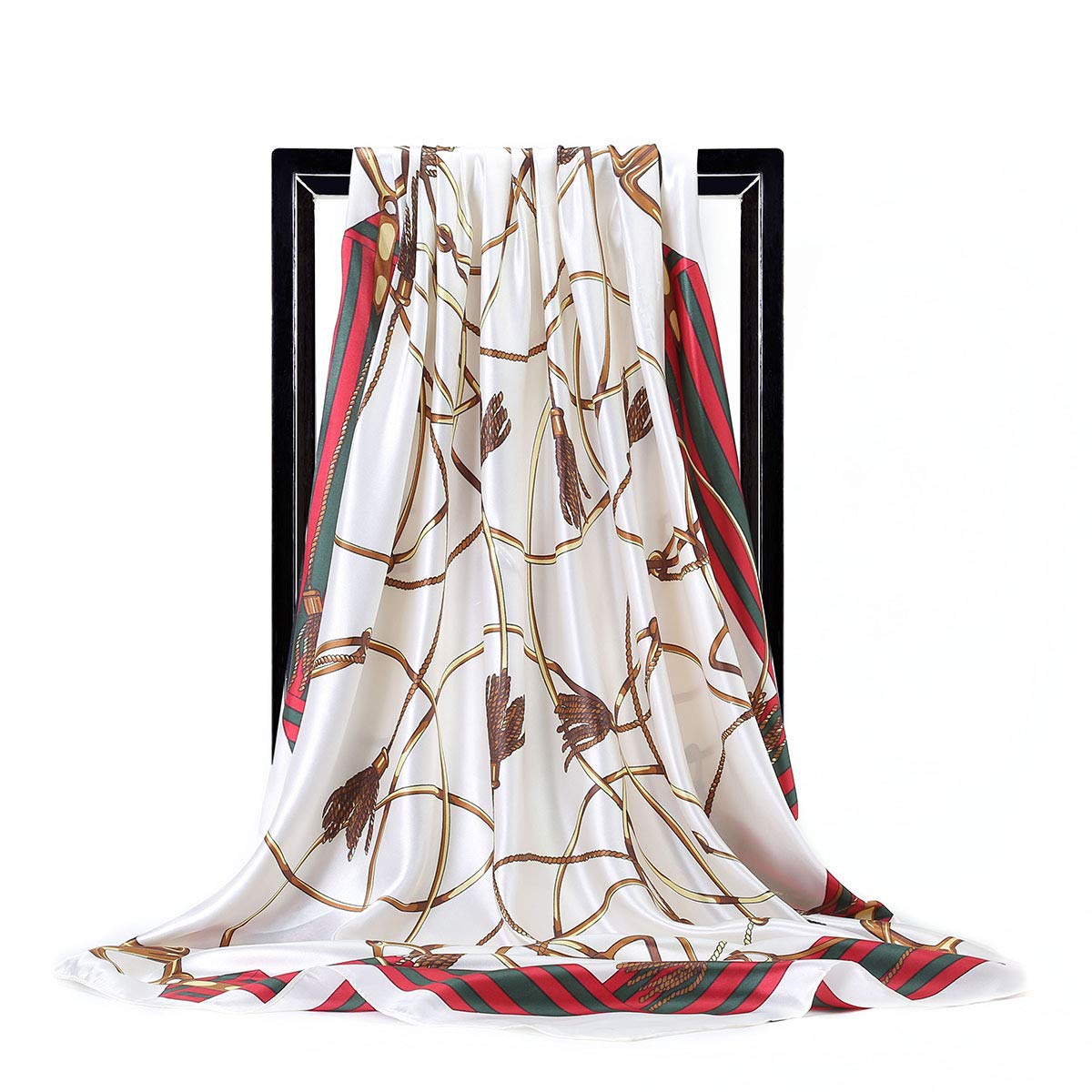 Women’s Silk Scarf Belt Pattern Large Square Satin Headscarf Headdress 35"