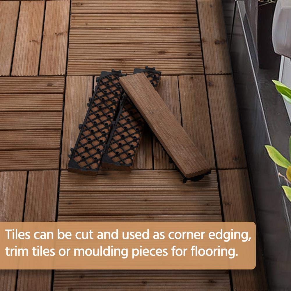 Yaheetech 110pcs Patio Deck Tiles Composite Decking Floor Tiles 12 x 12in Interlocking Fir Wood Indoor Outdoor Patio Garden Deck, Brown