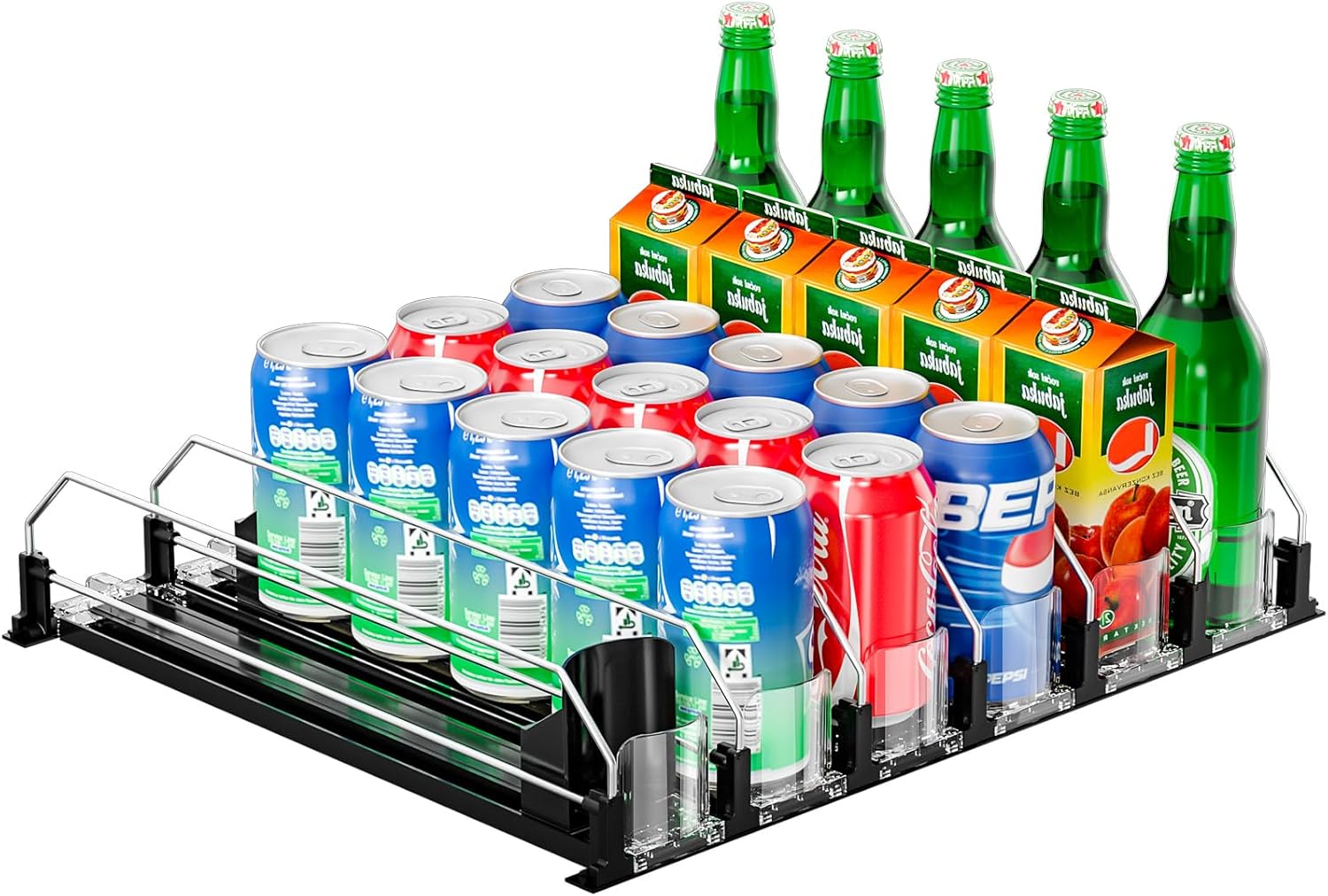 KUUKIKV 6 Rows Black Drink Organizer for Fridge