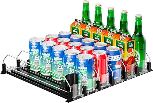 Organizador de bebidas negro de 6 filas para refrigerador, 3 generación, organizador de refrigerador y almacenamiento, deslizador automático y