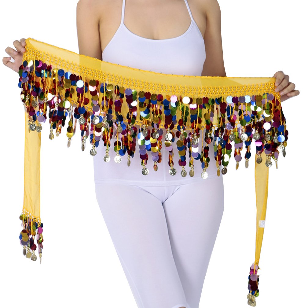 Ceinture Danse Orientale à Paillettes Et Sequins - Foulard Hanche Avec Franges Pour Danse Du Ventre, Rumba, Samba