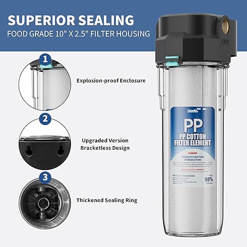 Miniatura 3 de Carcasa de filtro de agua para toda la casa, se adapta a filtros de sedimentos de 10 x 2.5 pulgadas, etc. para agua de pozos y ciudades, sistema de