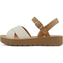 Soda CHESTER  Women Flat Sandals Flatform Ankle Buckle Criss Cross Band Straps Sandals Shoes Gold Raffia, 5.5