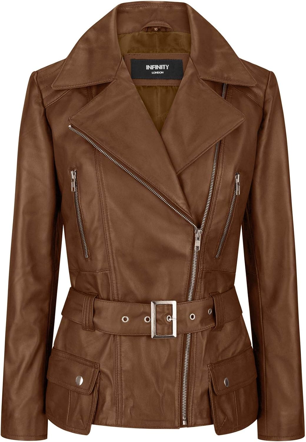 Trench da donna, in vera pelle, lunghezza media, stile casual marrone X-Small