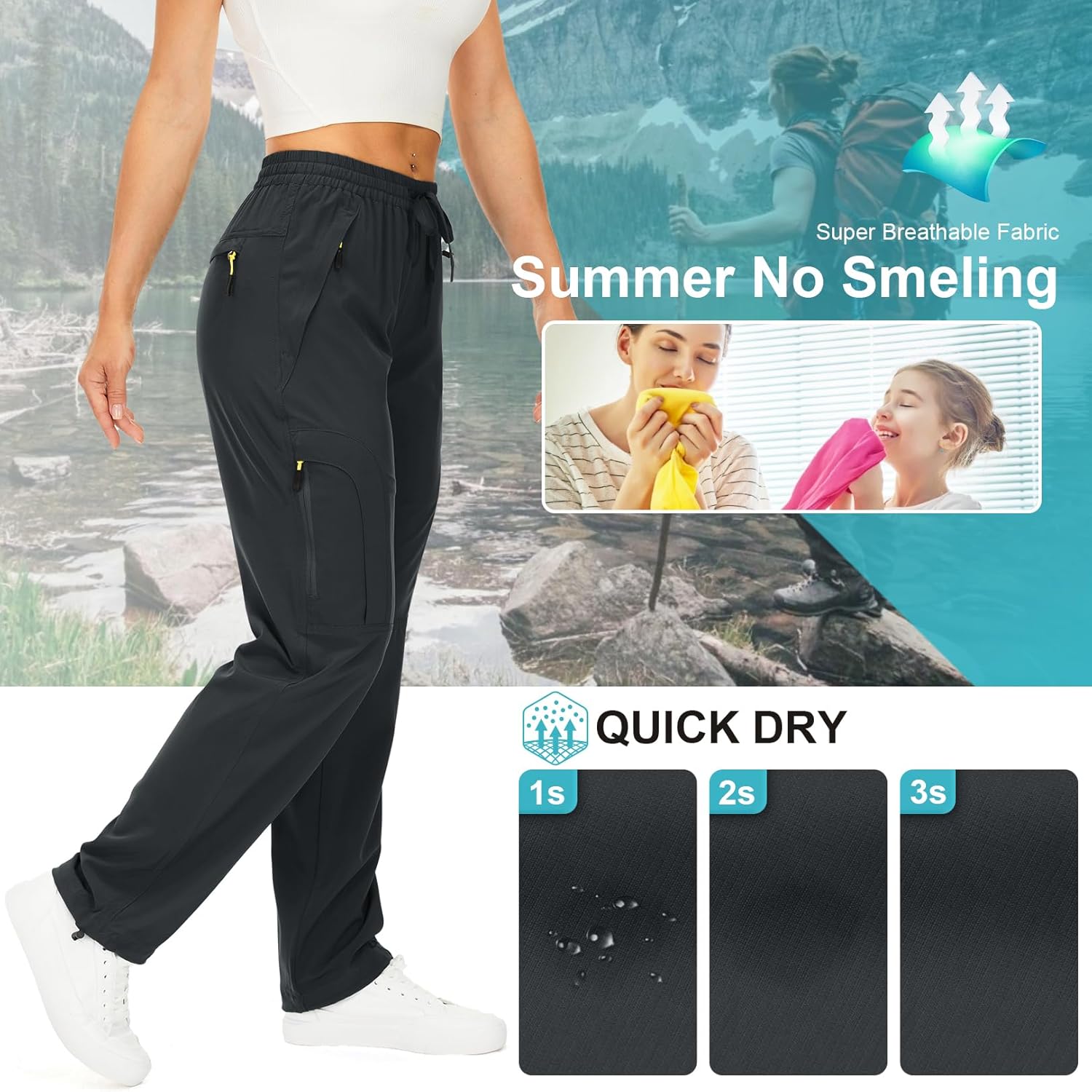 Womens Hiking Pants Quick Dry UPF 50 Lightweight Travel Golf Cargo Safari Pants Zipper Pockets - Image 3