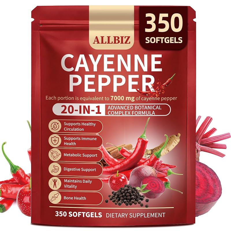ALLBIZ Suplemento de Pimenta-Caiena Orgânica 7000 mg 350 cápsulas softgel