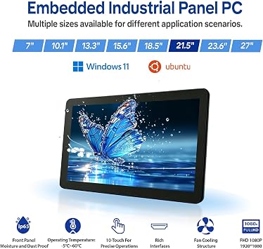 21.5 inch Embedded Industrial Panel PC,Capacitive 1920 * 1080 Touch Screen,VESA Bracket,Windows 11 Computer for Automation,2xLAN,4xUSB,2xRS485,4xRS232(I3-1215U,16GB-DDR4 RAM 256GB SSD)