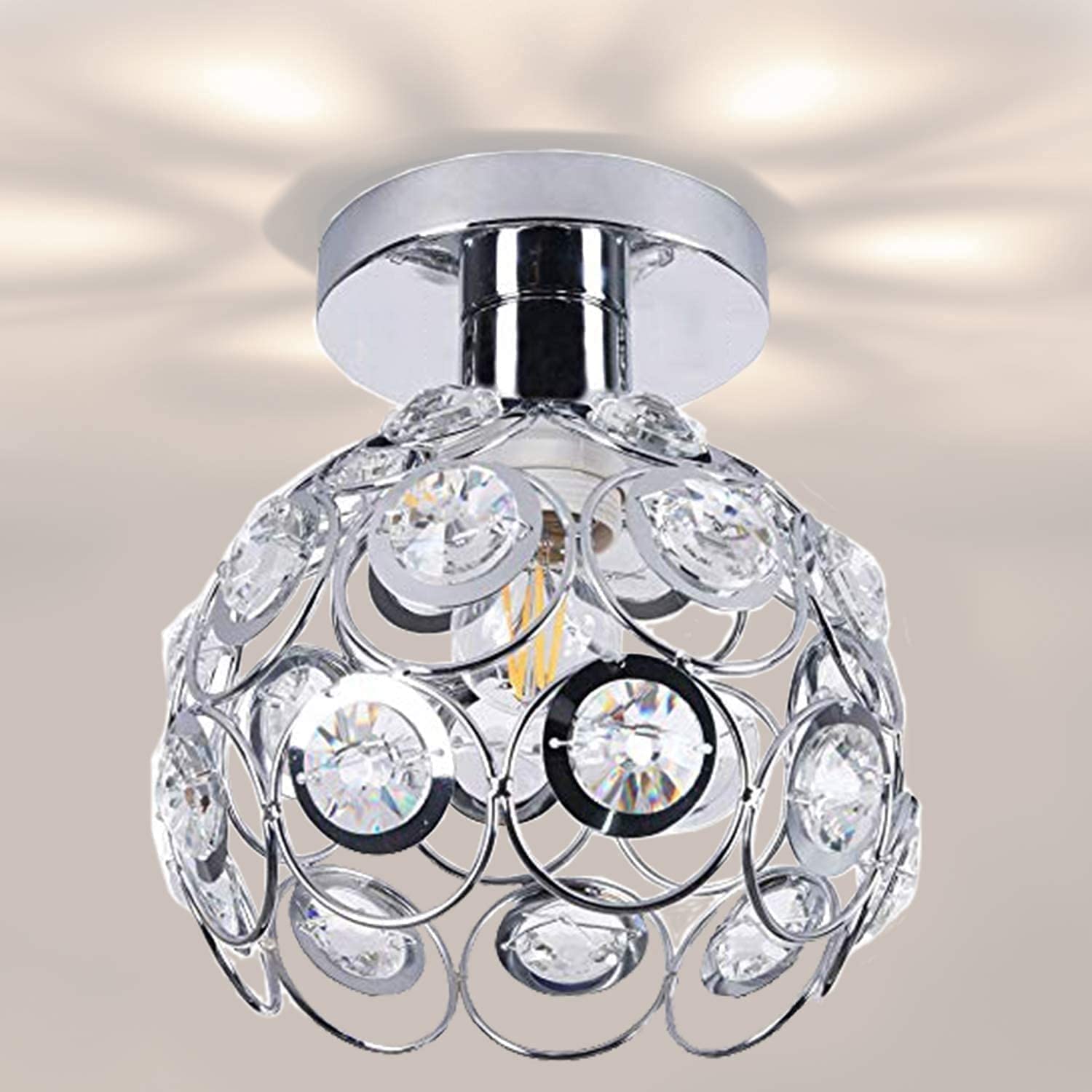 HELCEKOU Dealnt Crystal Chandelier Staircase Ceiling Light Surface Mounted Hanging Fixture Sparkling LED Wall Flush Lamps for Island Dining Table Kids Bedroom Bar,Chrome Interesting