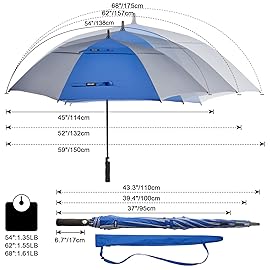 G4Free 68 Inch Automatic Open Golf Umbrella Extra Large Oversize Double Canopy Vented Windproof Waterproof Stick Umbrellas(Sapphire/Gray)