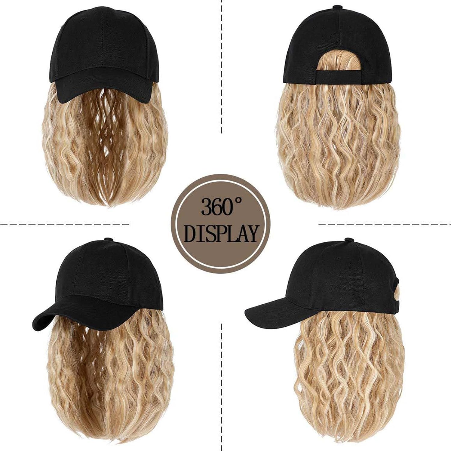 YEKEYI Hat Wig for Women, Short Wave Baseball Cap Wig with Curly Synthetic Hair Extensions