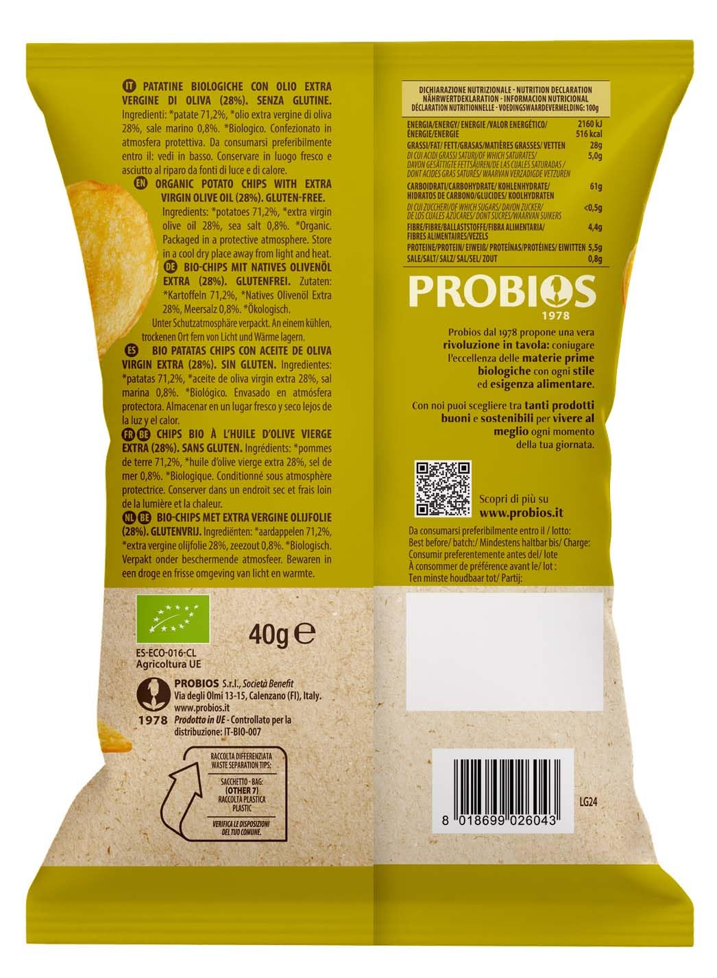 Probios Patatine Biologiche con Olio Extravergine di Oliva - Snack Senza Glutine e Irresistibilmente Croccanti - Qualità Premium - Confezione da 25 x 40g