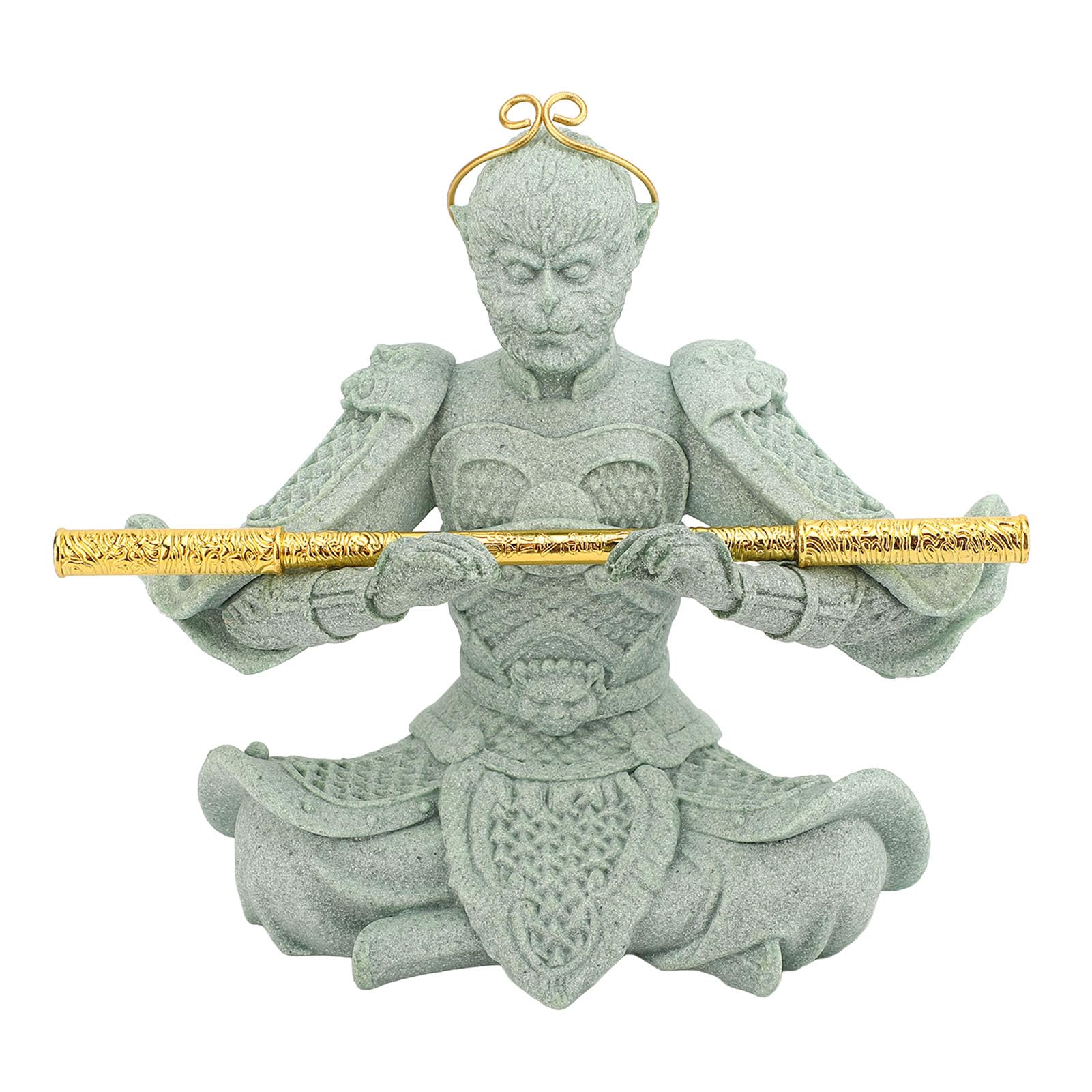 ACOGEDO Monkey King, Green Sandstone Monkey Statue Black Myth Wukong with Meticulous Attention for Decoration