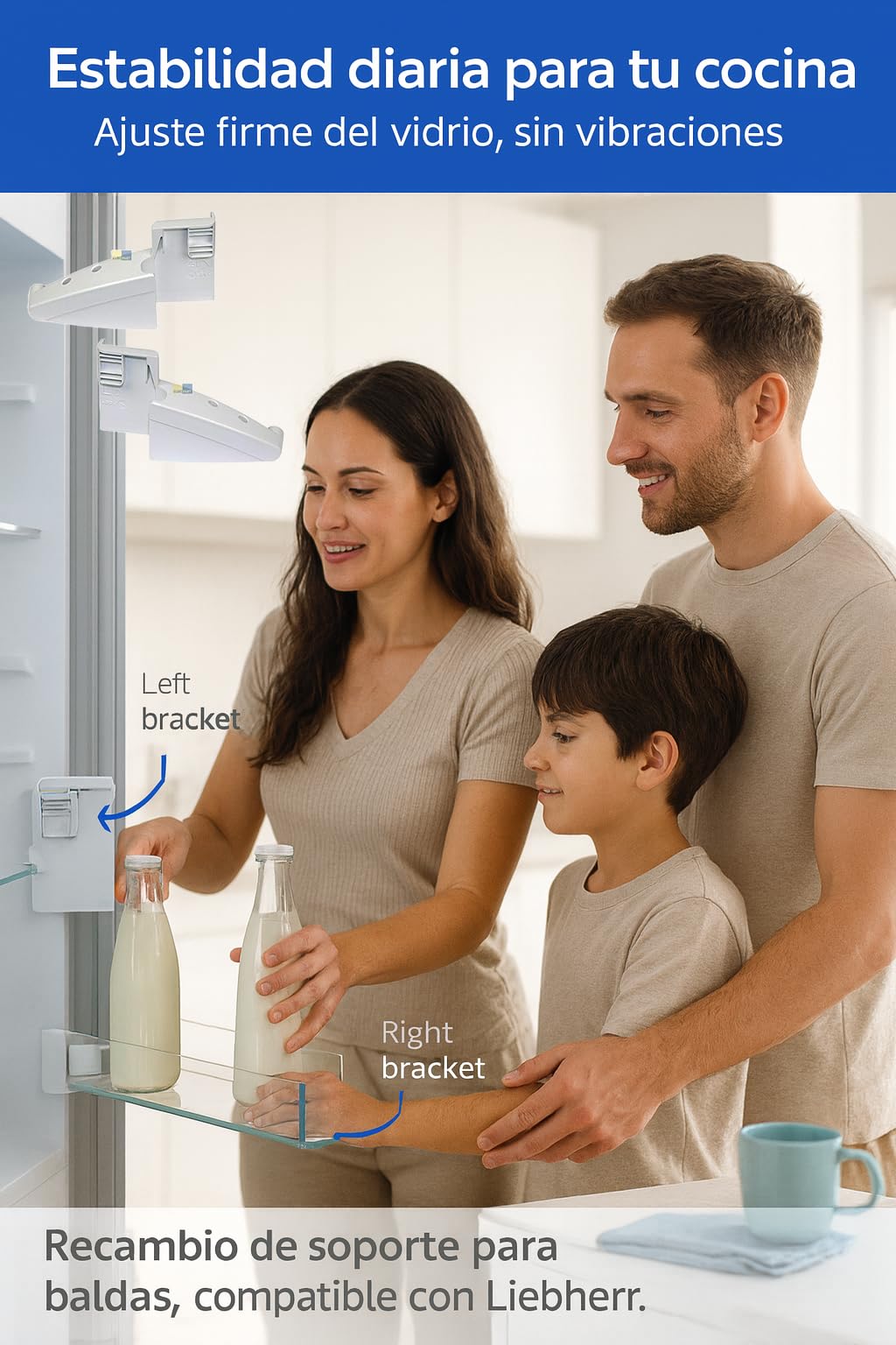 RECAMBIOS DREYMA Soporte Baldas Frigorifico Derecho Izquierdo Compatible con Liebherr 115x61x37mm Blanco Fijacion Estante Botellas K4260 7430208 7433698 7426776 7426772 7433698 Lateral Robusto HD
