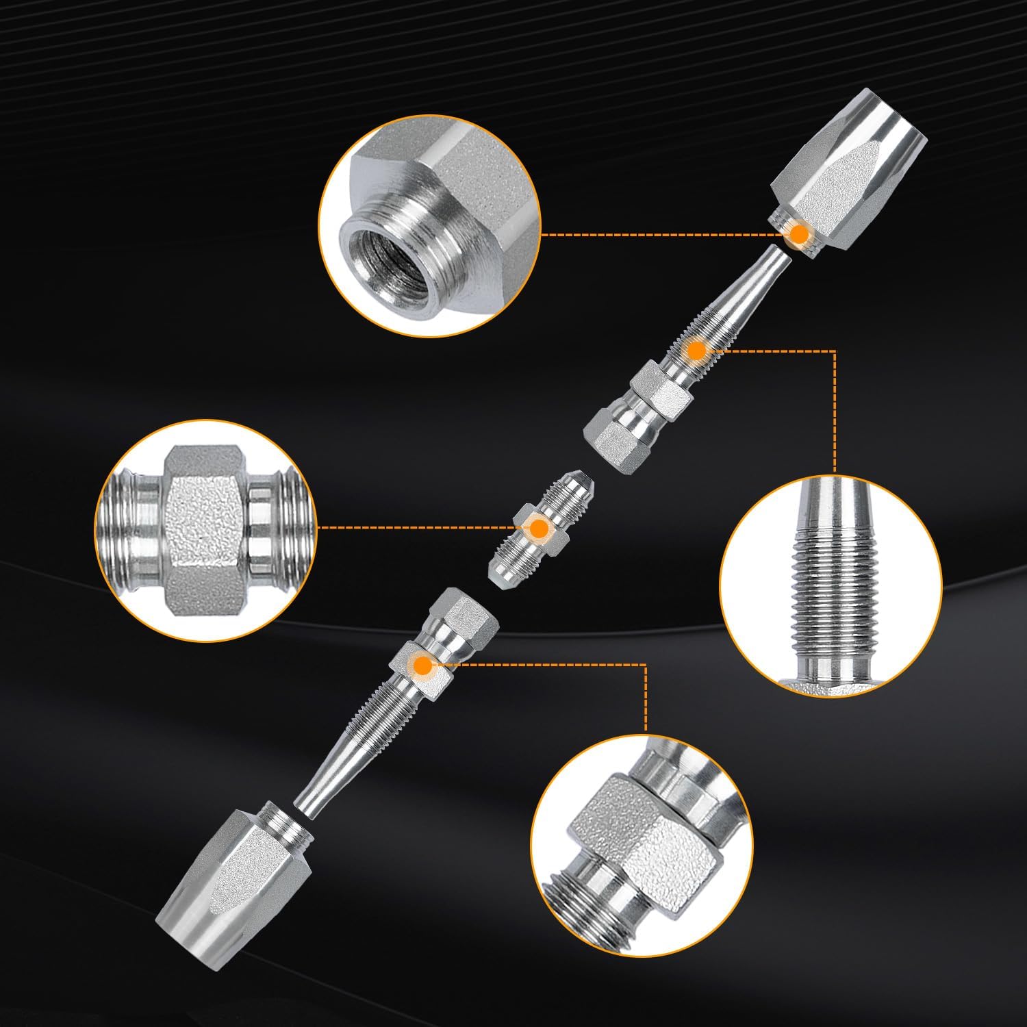 3Packs Reusable Hydraulic Hose Field Repair Kit, 1/4" 3/8" 1/2" Inner Diameter Hydraulic Hose Repair Fitting, 4000 psi Pressure Rating Compatible with R2, R16, R17, R19 2-wire hydraulic hoses,