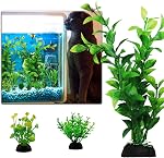 PietyPet Fish Tank Accessories Green Plants, 10pcs Green Fish Tank Decorations, Aquarium Decor Plastic Plants