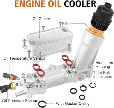926-959 Upgraded Aluminum Engine Oil Cooler Kit and Oil Filter Housing Assembly Gaskets Sensor Fit for 3.6L 2011-2016 Chrysler 200 300, Dodge Charger, Grand Cherokee, ProMaster 3.6 V6 926-876