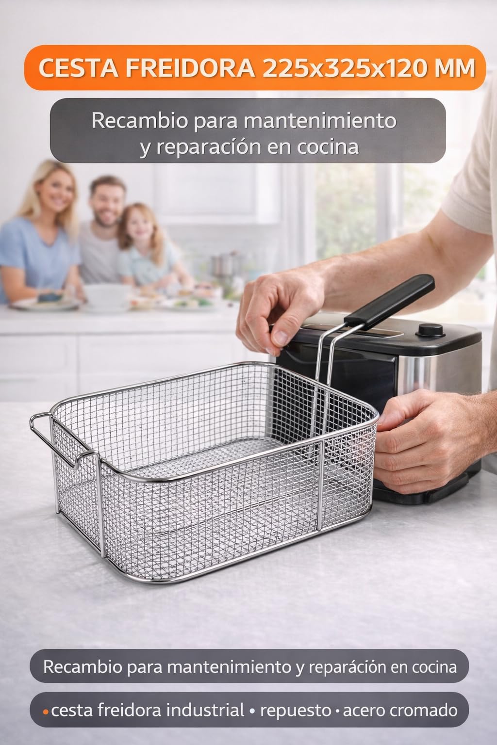RO Linea Blanca ® Cesta Freidora 225x325x120mm Acero Cromado Recambio Profesional Compatible Con Zanussi Serie N900 Compatible Con Electrolux Compatible Con Alpeninox Repuesto Para Freidora Gas N900
