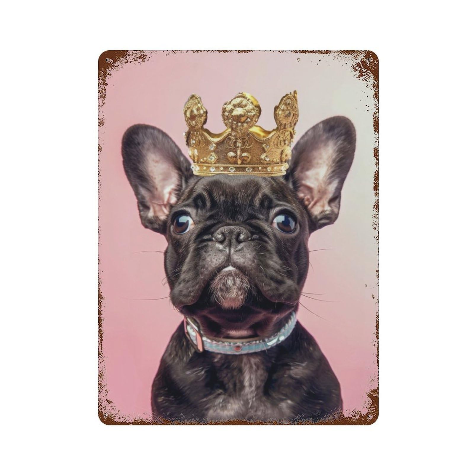 Retro Metal Sign with Puppy Dog King Design 15.7"x11.8", for Bistro, Counter And Cafe Decor, Shabby Chic Decor