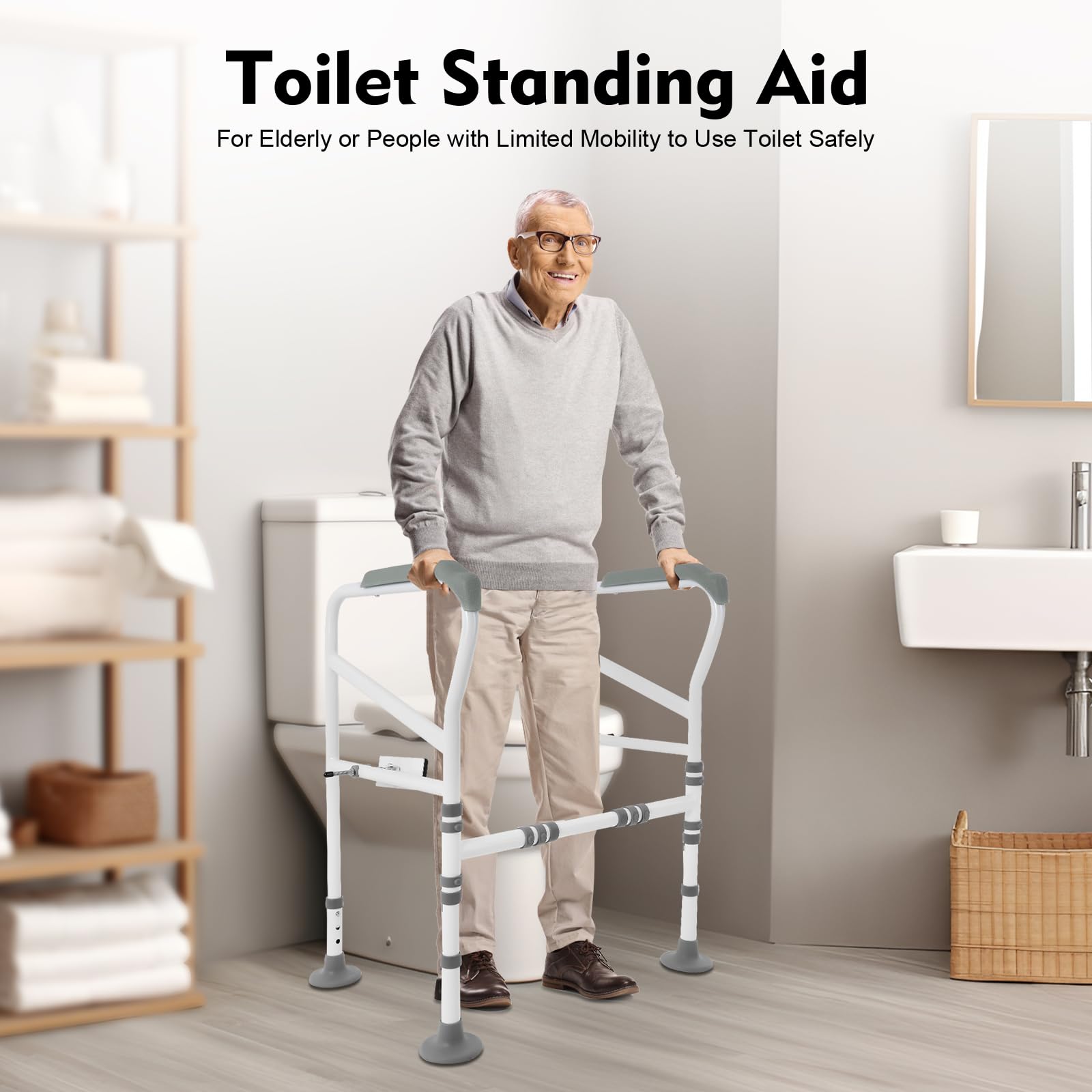 Supporto per WC regolabile in altezza con grande tappetino antiscivolo, supporto per WC per anziani